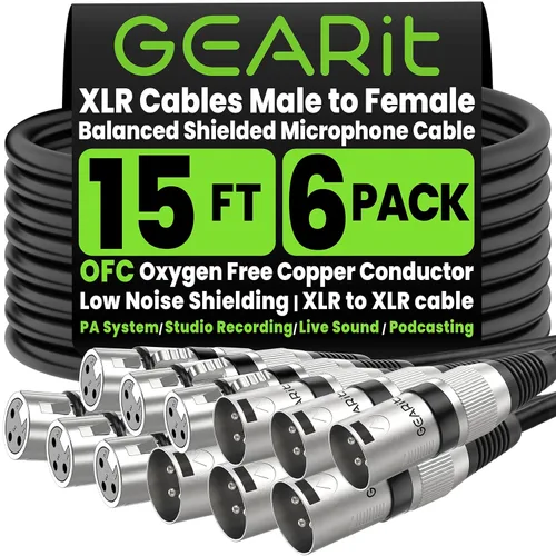 Miniatura 14 de GEARit XLR - Cable de micrófono macho a hembra (10 pies, paquete de 6) mezclador blindado equilibrado de 3 pines, estudio de grabación, podcast