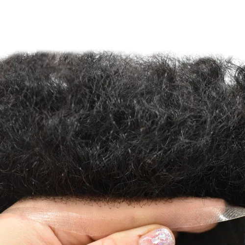 Miniatura 3 de Pelucas afro rizadas para hombre, con encaje francés, de 10 x 8 pulgadas, completamente transparente, de repuesto, sistema de cabello humano rizado