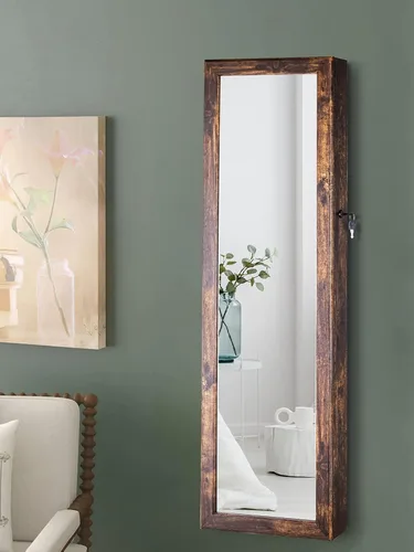 Miniatura 6 de YOKUKINA Armario de espejo de joyería, organizador de almacenamiento grande con luz LED, armario con cerradura para colgar en la puerta o montar