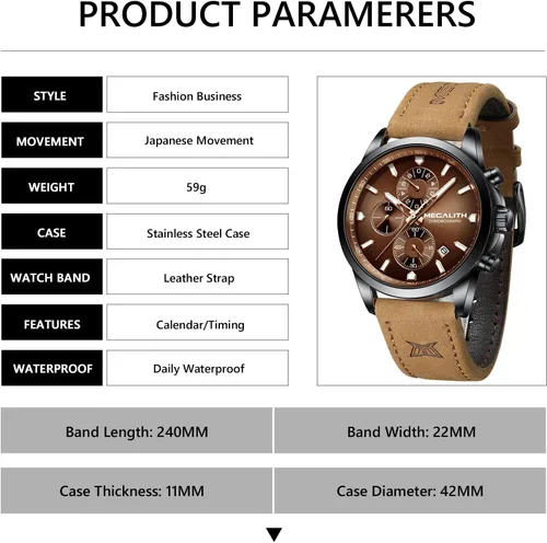 Miniatura 6 de MEGALITH Wrist Watches for Men Luxury: Dress Silver Stainless Steel Chronograph Watch Waterproof - Gift for Husband Father at Birthday Anniversary