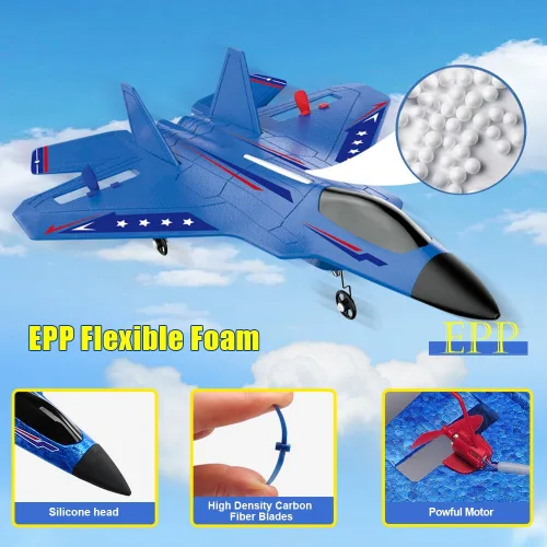 Miniatura 9 de Fremego Avión RC F22 Fighter Jet para niños y adultos, control remoto de 2.4 GHz con estabilización de giroscopio, luces LED, espuma EPP resistente