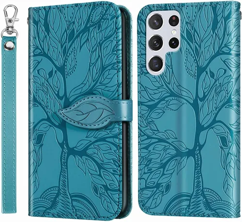Funda para Samsung Galaxy S23 Ultra, Samsung S23 Ultra 5G, piel sintética de alta calidad con relieve, función atril, ranuras para tarjetas, correa