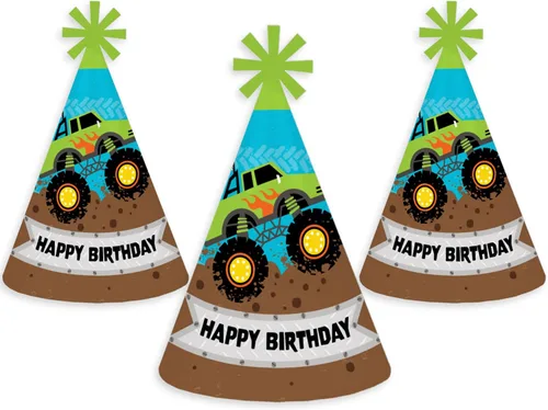 Miniatura 6 de Big Dot of Happiness Smash and Crash - Monster Truck - Cone Happy Birthday Party Hats for Kids and Adults - Set of 8