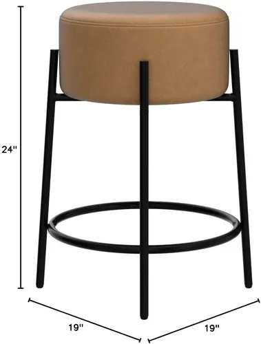 Miniatura 2 de Nathan James Isaac 24" Taburete de bar sin respaldo moderno con asiento acolchado y tapizado redondo y base de metal de mediados de siglo, PU marrón