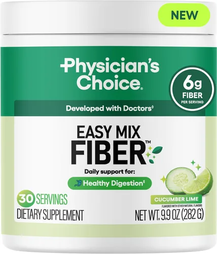 Physician's CHOICE Easy Mix Fiber para soporte GLP-1 - Sin arena - Suplemento diario de fibra soluble prebiótica en polvo para mujeres y hombres -