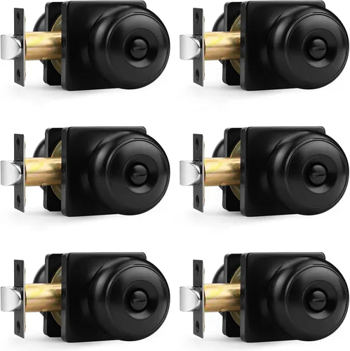 Probrico Perillas de puerta negras con roseta cuadrada, manijas de puerta de privacidad para dormitorio, perillas de puerta negras cerraduras de