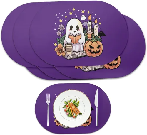 Miniatura 49 de Pumpkin Placemats Set of 4 Ghost Non Slip Washable Heat Resistant Place Mats 12x18 Inch Round Tablemats for Dining Kitchen Party Daily Table Decor