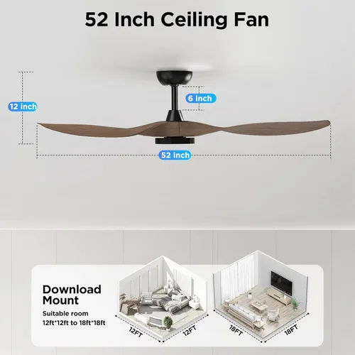 Miniatura 2 de Ventiladores de techo con luces y control remoto, grandes de 52 pulgadas, para interiores, motor de CC silencioso y aspas de ventilador de ABS, 3