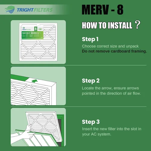 Miniatura 8 de TRIGHTFILTERS - 6 filtros de aire de 10x10x1, filtros plisados MERV 8 duraderos para hogar HVAC AC, filtros de aire acondicionado compactos