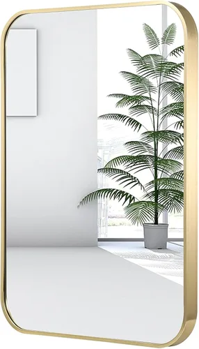 Miniatura 23 de Espejo de pared negro de 20 x 30 pulgadas para baño, espejo con marco de metal cepillado con esquina redondeada, espejo rectangular de tocador
