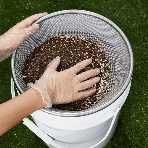 Miniatura 7 de Yaomiao Paquete de 3 tamices de arena de acero inoxidable para jardín, tamiz de tierra para rocas, abono, jardín, maceta, césped, tamiz para cubo