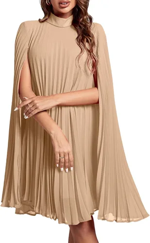 Miniatura 30 de Rooscier Vestido midi de fiesta plisado con cuello alto falso y espalda abierta para mujer