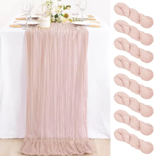 MLMC Paquete de 8 caminos de mesa rosados bohemios color rosa polvoriento, camino de mesa de gasa de 10 pies, decoración de tela de queso de 35 x