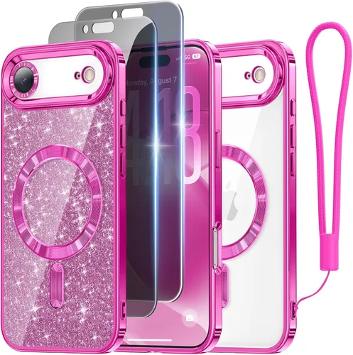 Miniatura 11 de Meifigno Candy Mag Series - Funda diseñada para iPhone 15 Pro, compatible con MagSafe, tarjeta con purpurina y correa de muñeca, protección completa