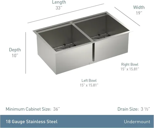 Miniatura 6 de Moen Luxe Chef GS181012BUX - Fregadero con estación de trabajo de acero inoxidable de calibre 18 de 33 x 22 pulgadas, incluye tabla de cortar
