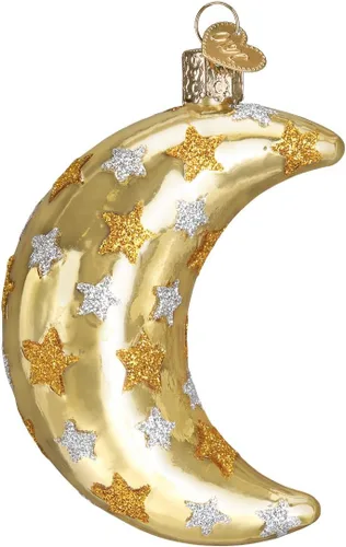 Old World Christmas - Adorno de luna celestial de vidrio soplado para árbol de Navidad, decoración de vacaciones hecha a mano, colección del espacio