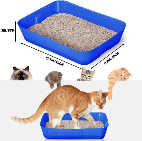 Miniatura 3 de Bokon Caja de arena desechable de 25 unidades para gatos, bandeja de arena desechable grande para viajes al hogar, cajas de arena de plástico Azul