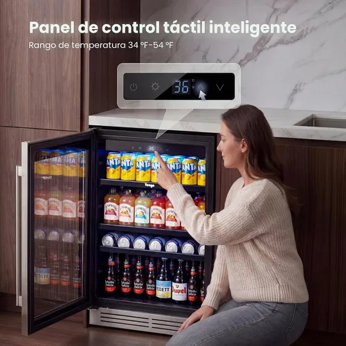 Miniatura 5 de Yeego Refrigerador de bebidas y refrigerador de bebidas, 24 pulgadas, 180 latas, puerta de vidrio, 34-54℉ bajo mostrador, refrigerador integrado