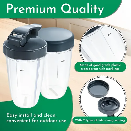 Miniatura 12 de Vasos de licuadora de repuesto para licuadora Nutribullet de 18 onzas con tapa, compatible con Nutribullet 600 W 900 W licuadora exprimidor