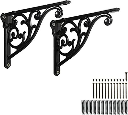 Miniatura 60 de Soportes de estante de 4 pulgadas, paquete de 4 soportes de pared de latón antiguo de alta resistencia, estantes decorativos de cocina victoriana