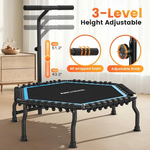 Miniatura 6 de ANCHEER Trampolín de rebote de 50 pulgadas para adultos, mini trampolín plegable 2026 con barra, trampolín de ejercicio para adultos, carga máxima