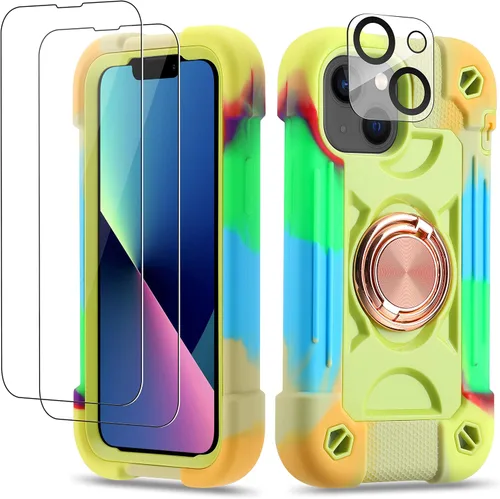 Miniatura 24 de Funda para iPhone 11 de 6.1 pulgadas con soporte de anillo, con 2 protectores de pantalla de vidrio, resistente a los golpes, resistente a