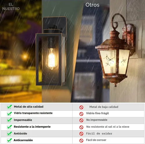 Miniatura 4 de Paquete de 2 lámparas de pared para exteriores, faroles impermeables y modernos, dispositivos de iluminación para porche, con casquillo E26