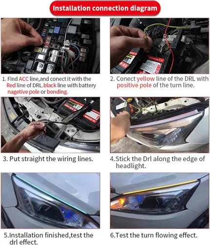 Miniatura 4 de 2 tiras de luces LED para autos, tira de faros LED secuenciales, luces de circulación diurna, bombilla de señal de giro DRL ámbar/amarillo y blanco