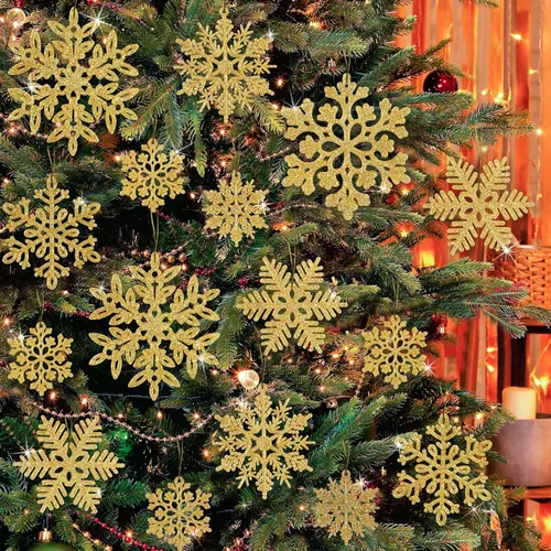 Miniatura 10 de 49 piezas de adornos de Navidad, decoraciones de copo de nieve en oferta - Adornos de Navidad azules con purpurina, copos de nieve colgantes