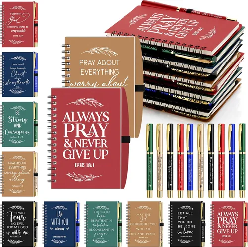 Miniatura 10 de Kosiz Juego de 60 unidades/30 regalos cristianos a granel incluye cuaderno en espiral y bolígrafo con versículo bíblico, bolígrafo de oración