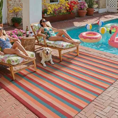 Miniatura 23 de PureCozy Alfombra de paja de plástico para exteriores, color negro, beige, grande, impermeable, para patio, 5 x 8 pulgadas, geométrica, reversible