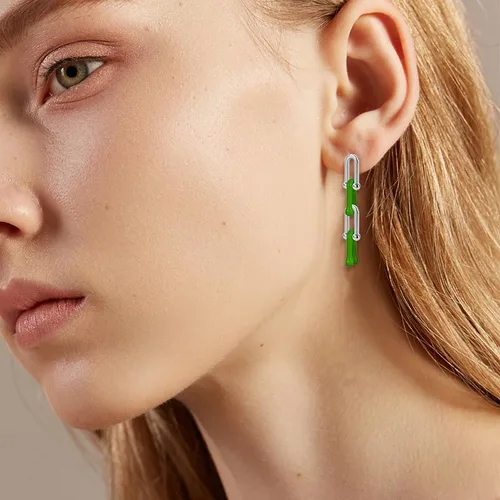 Miniatura 2 de Aretes de aro convertibles de oro para mujer Juego de aretes de aro de eslabones de plata de 14 quilates, esmalte Y2K, multicolor, rectangular