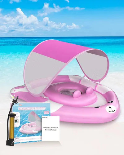 Miniatura 7 de Flotador de piscina con bolsillo de asiento ajustable, flotador de natación para bebé con toldo de protección UV UPF 50+, flotadores de bebé