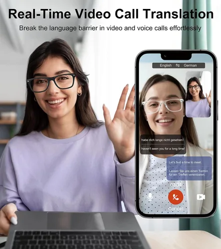 Miniatura 3 de Lentes inteligentes AI para hombres y mujeres con chat GPT, gafas de traducción Bluetooth con 165 idiomas, reproducción de música y llamadas manos