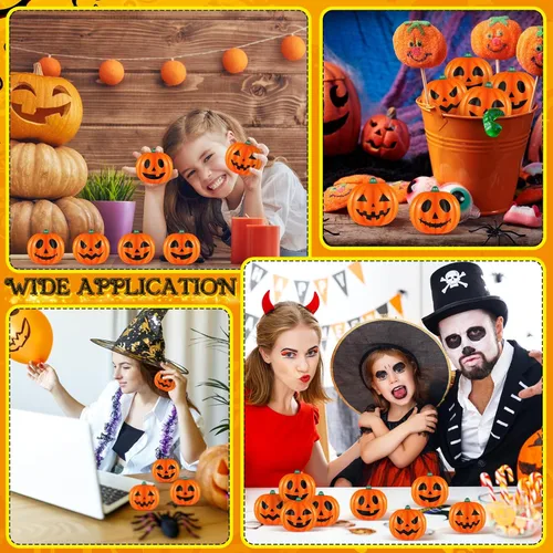 Miniatura 4 de Leyndo 80 bolas de 2 pulgadas de calabaza de Halloween para aliviar el estrés, mini bolas de espuma con bolsas, regalos de fiesta de Halloween