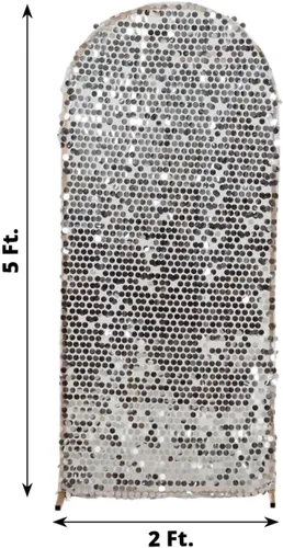 Miniatura 4 de Efavormart - Funda para telón de fondo de lentejuelas color plateado brillante para arco de boda con parte superior redonda, de una cara, 5 pies