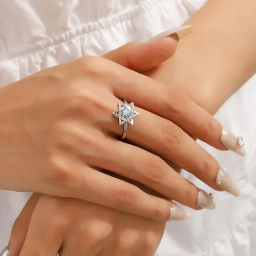 Miniatura 47 de Jewmon Anillo de plata de ley con estrella de David para mujer – Anillo ajustable Magen David – Amuleto Wicca – Regalos judíos