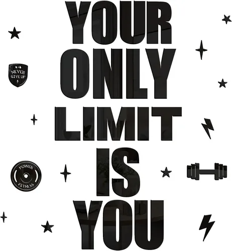 Miniatura 7 de Calcomanía acrílica para gimnasio, citas inspiradoras, azulejos de espejo para decoración de gimnasio en casa, arte motivacional "Your Only Limit is