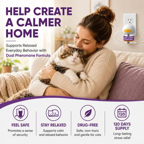Miniatura 2 de Cat Calming Pheromone Diffuser Kit, 2 Plug-Ins + 4 Refills (48ml Each),Long-Lasting Stress & Anxiety Relief, Reduces Fighting, Spraying &