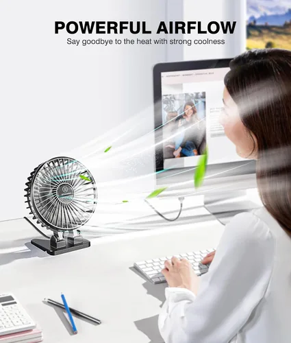 Miniatura 2 de JZCreater Ventilador de escritorio USB, mini portátil, refrigeración de mesa de escritorio de 3 velocidades, alimentación de enchufe, viento fuerte