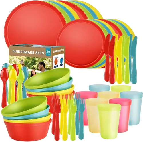 Miniatura 15 de Juego de vajilla para camping de RV de 40 piezas (servicio para 8), juego de platos y cuencos aptos para microondas con cubiertos, platos