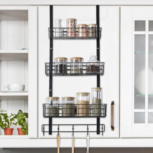 Miniatura 7 de CADUKE Organizador Negro Sobre la Puerta Organizador Sobre la Puerta Ganchos con Cesta de Almacenamiento Toalleros para Puerta de Baño Estante