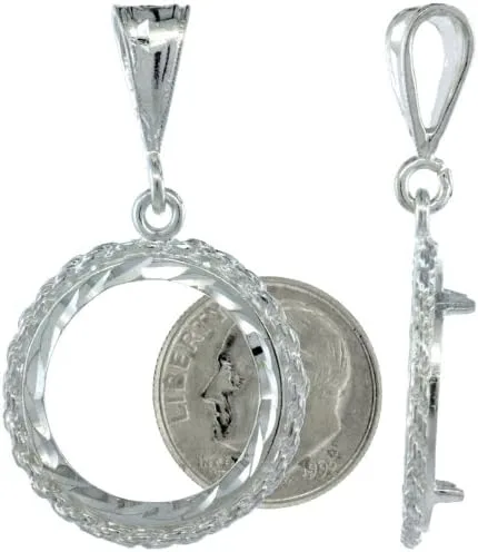 Miniatura 4 de Bisel de plata de ley de 0.709 in con borde de cuerda, moneda de 10 centavos no incluida, Plata esterlina, No es una piedra preciosa