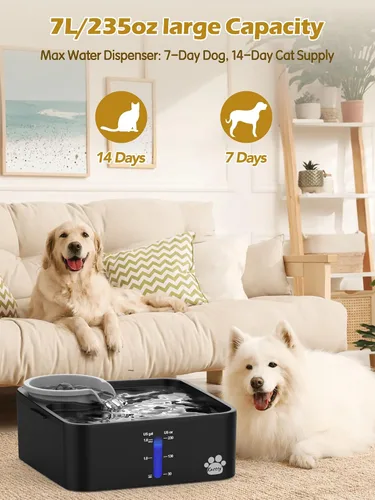 Miniatura 2 de Kastty Fuente de agua para perros de 2 galones, fuente ultra grande y ancha para mascotas, sin BPA, fuente premium para gatos con 5 filtraciones