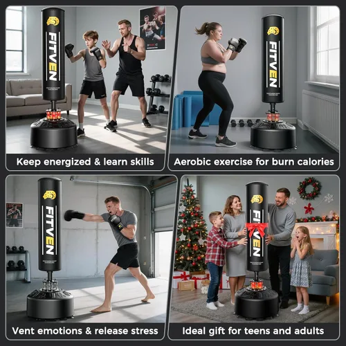 Miniatura 7 de FITVEN - Bolsa de boxeo independiente con guantes de boxeo, bolsa de boxeo pesada con base de ventosa - Bolsa de kickboxing para hombres