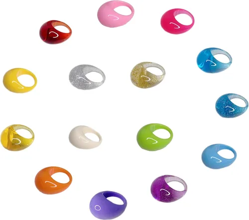 Set de 15 piezas de resina multicolor gruesa cara ancha domo nudillo dedo apilable conjunta anillo moda lindo Bling Bling Y2K anillos de resina para