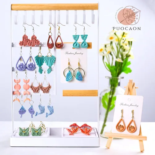 Miniatura 5 de Puocaon Cortadores de aretes de arcilla básica, 21 piezas de cortadores de arcilla polimérica, juego de cortadores de joyas de arcilla geométrica