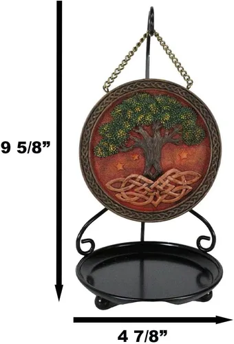 Miniatura 2 de Ebros Gift Nature Spirit Green Celtic Yggdrasil Árbol de la vida con raíces de nudos sagradas Redondo Medallón Disco de reflujo de incienso Soporte