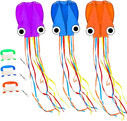 Miniatura 8 de Cometas de pulpo para niños y adultos fáciles de volar, 24 x 158 pulgadas, kit de cometa grande y suave para niños y niñas, juego de cometa de playa