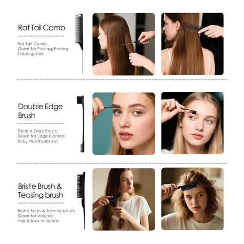 Miniatura 5 de Set de 11 piezas de cepillo para el cabello, cepillo para desenredar y botella de spray, 3 piezas de cepillo de pelo liso para niños pequeños